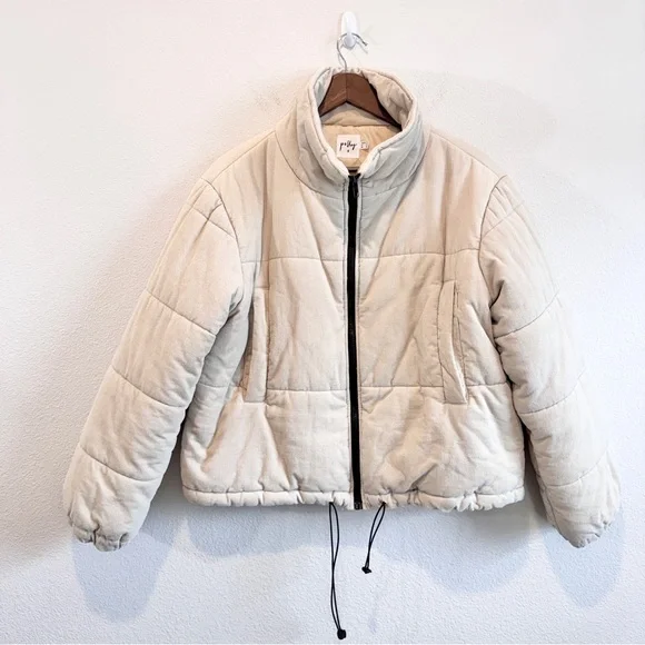 Polly Corduroy Puffer Jacket Cropped Neutral Minimal Cozy Gorpcore Women 10 A98 - Picture 2 of 10